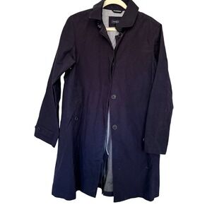 Lands End Women Size L 14-16 Trench Coat Classic Nautical Old Money Navy